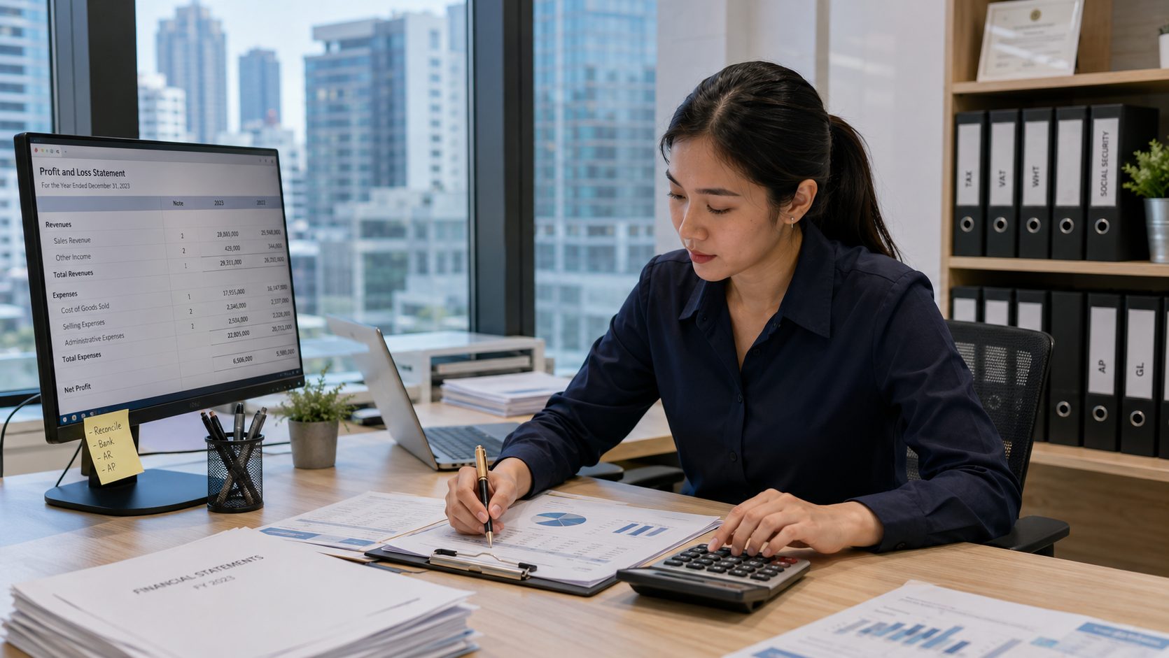 Accountant preparing financial statements at KPG in Thailand